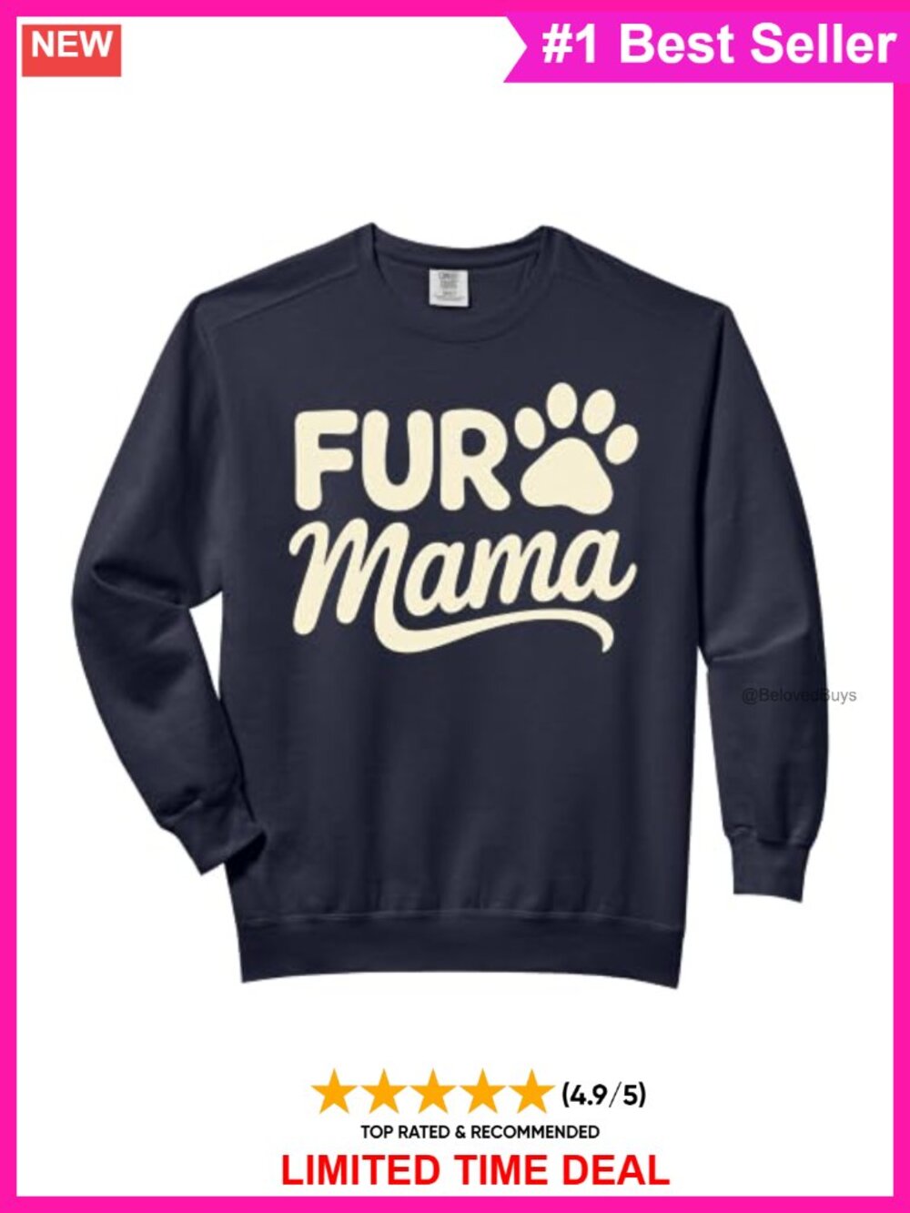 Fur Mama Pet Mom Cotton Blend Crew Neck Long Sleeve Sweatshirt